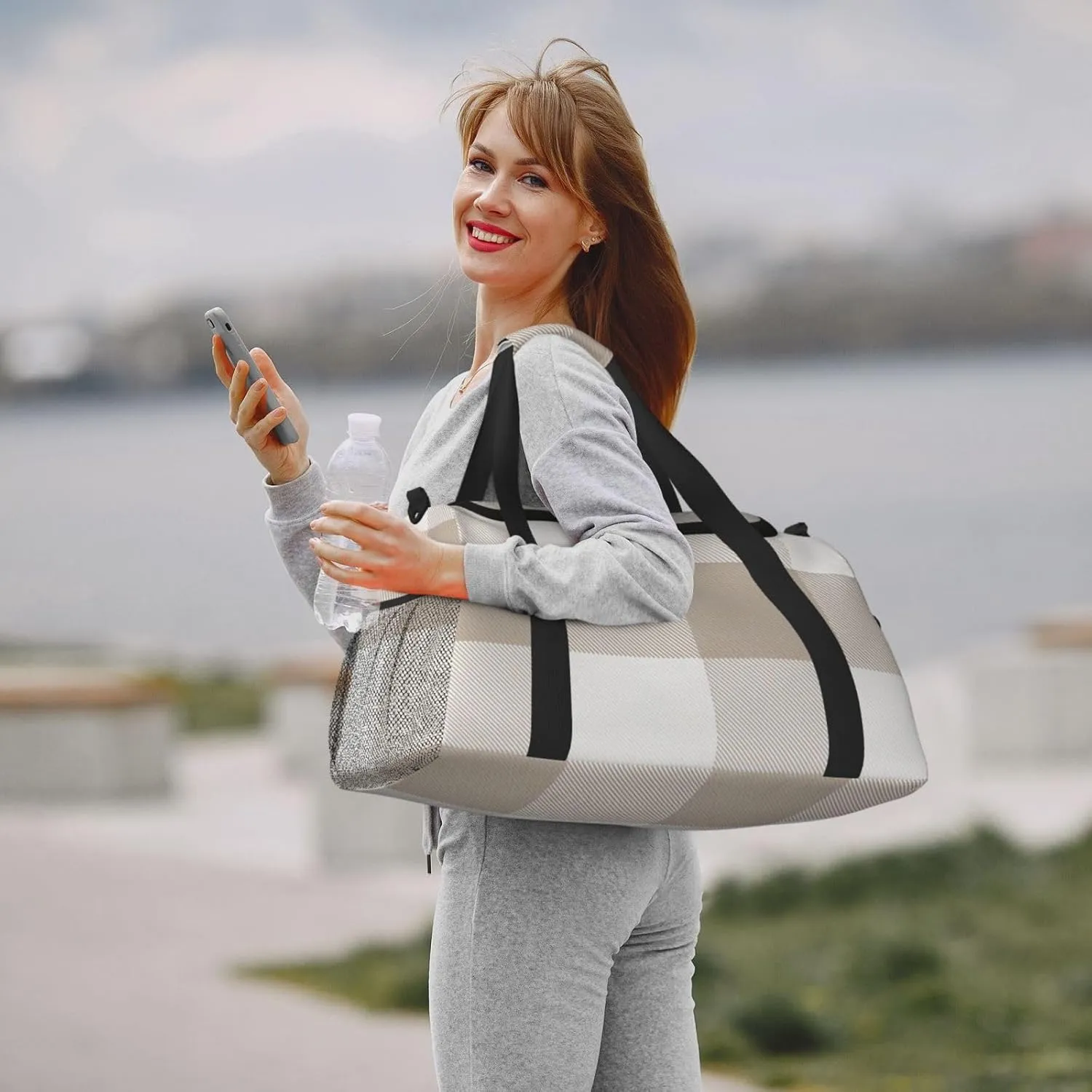 Gray Blue Stripes Travel Duffel Bag Large Foldable Waterproof Overnight Bag For Beach Swim Bags Pool Sports Gym