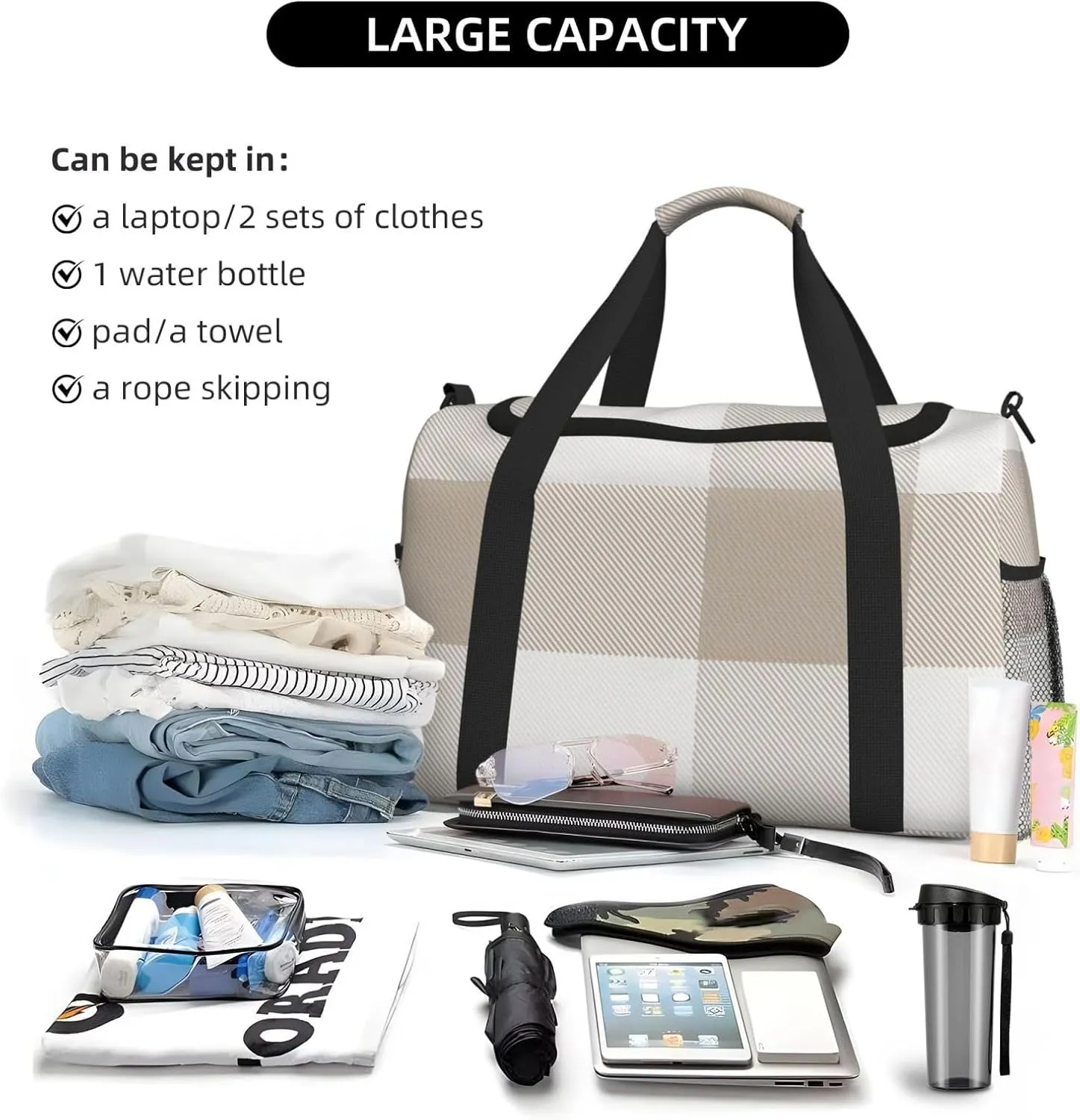 Gray Blue Stripes Travel Duffel Bag Large Foldable Waterproof Overnight Bag For Beach Swim Bags Pool Sports Gym