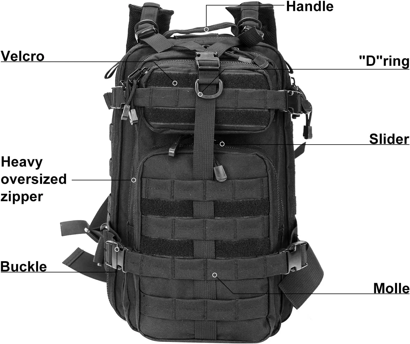 Greencity Small Tactical Backpack Assault Pack Rucksack Molle Bag (Black)