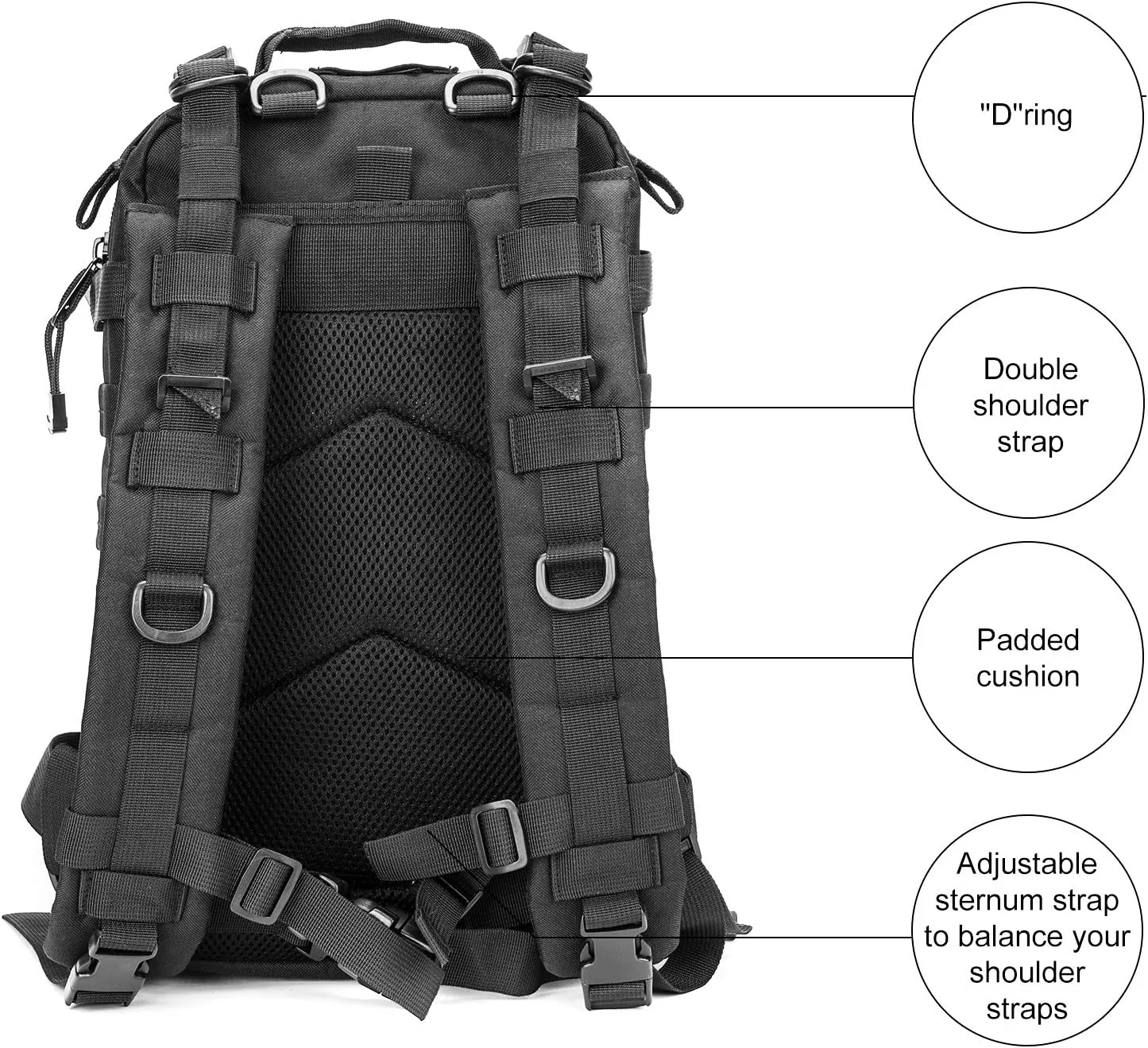 Greencity Small Tactical Backpack Assault Pack Rucksack Molle Bag (Black)