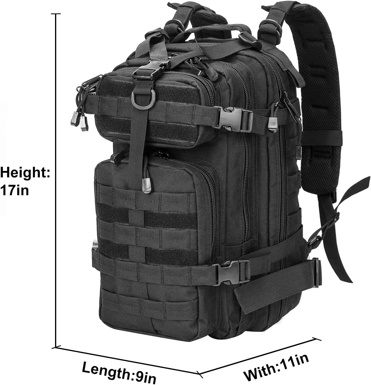 Greencity Small Tactical Backpack Assault Pack Rucksack Molle Bag (Black)