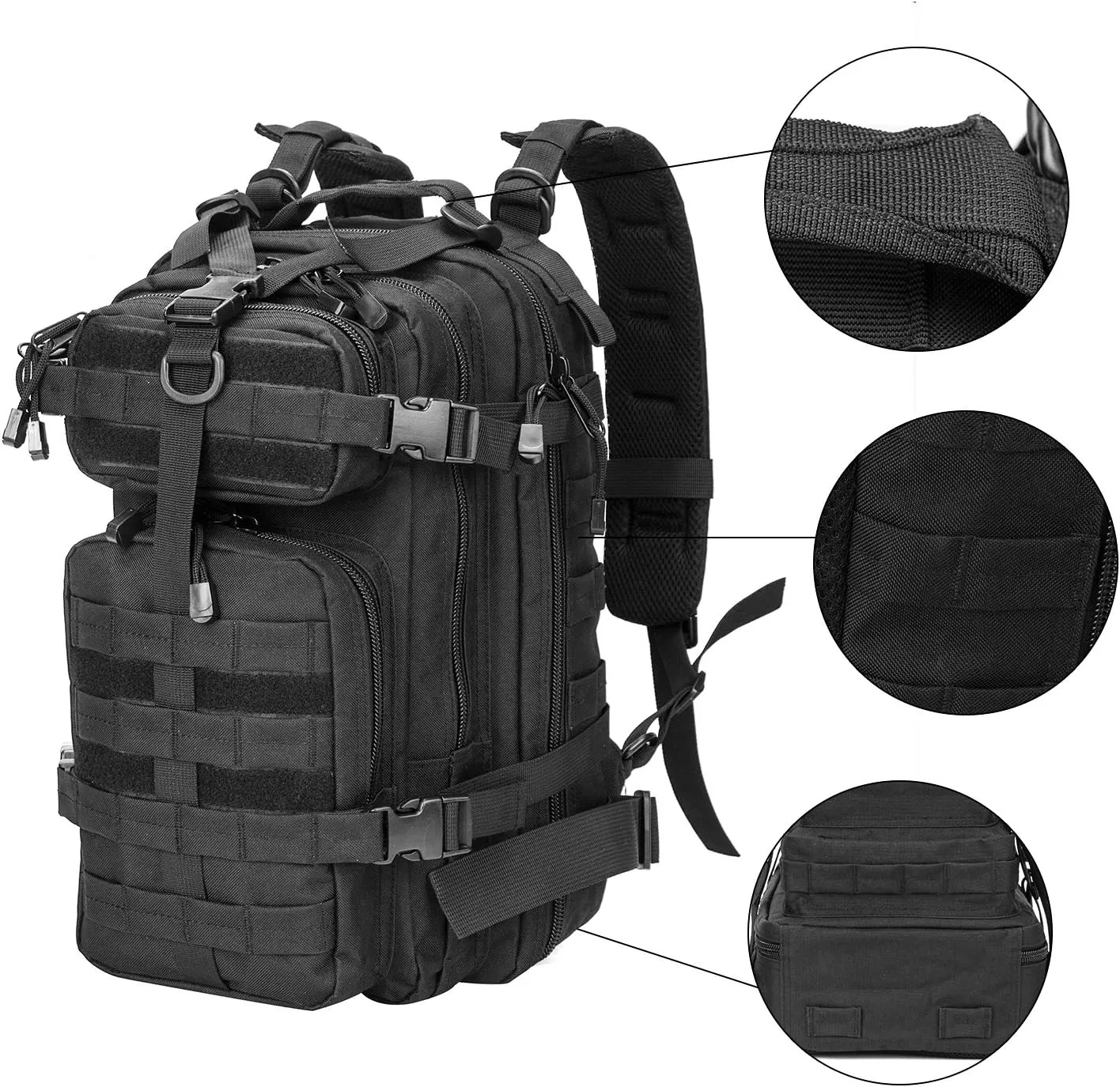 Greencity Small Tactical Backpack Assault Pack Rucksack Molle Bag (Black)