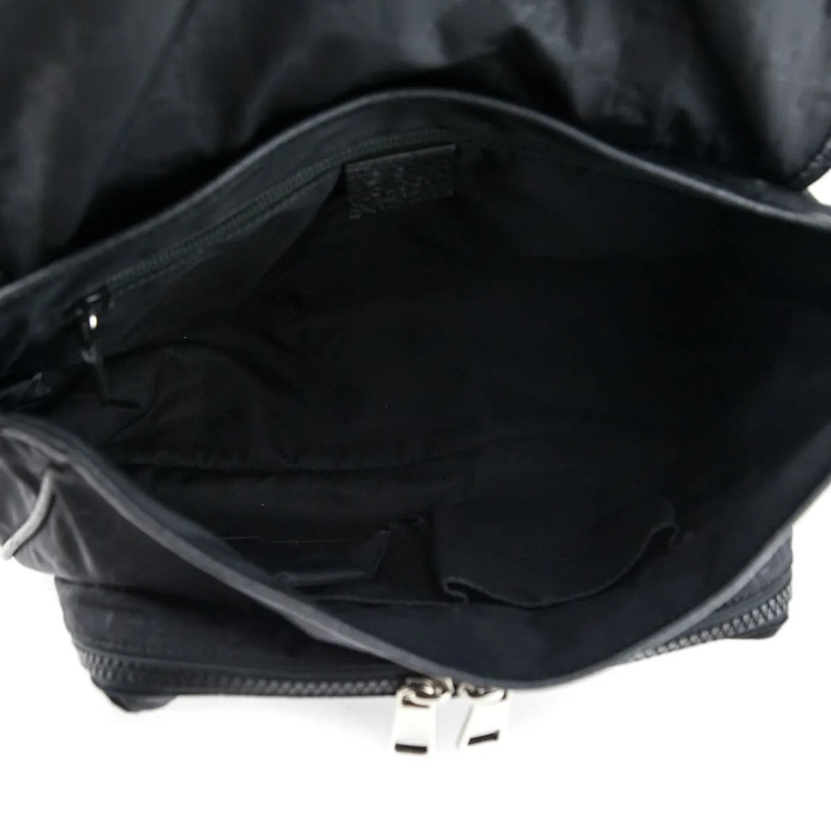 Gucci Black Nylon Monogram Double Buckle Small Messenger Bag