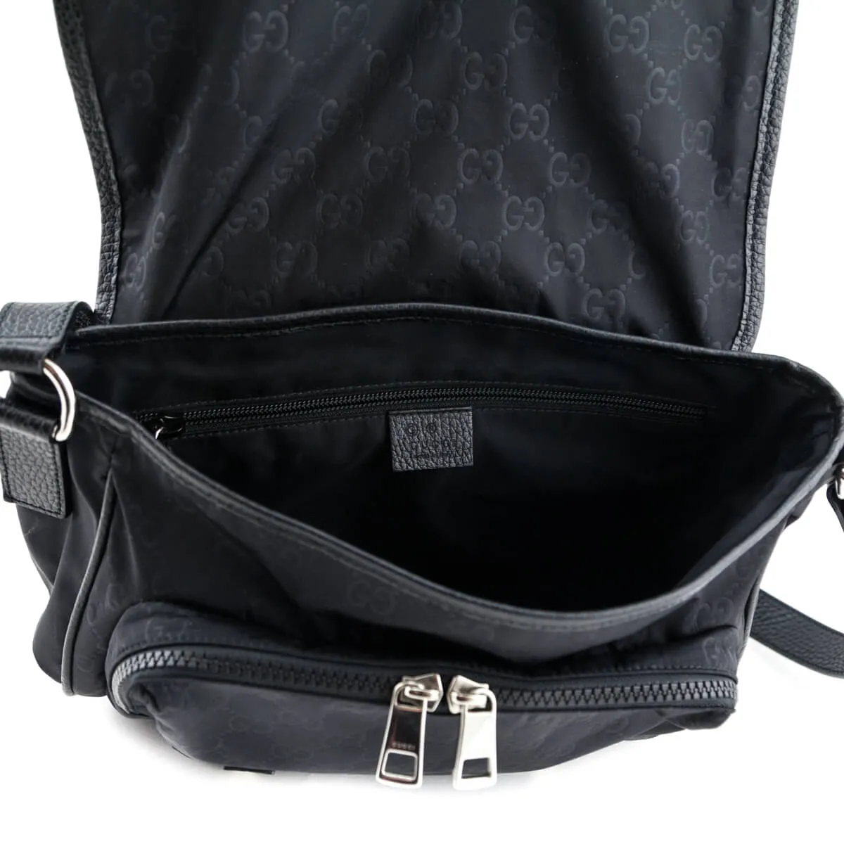 Gucci Black Nylon Monogram Double Buckle Small Messenger Bag