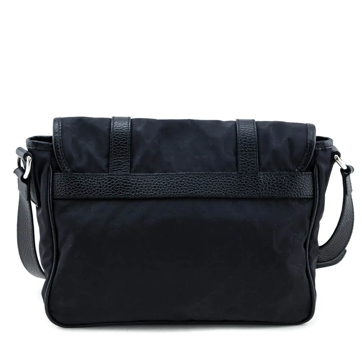 Gucci Black Nylon Monogram Double Buckle Small Messenger Bag