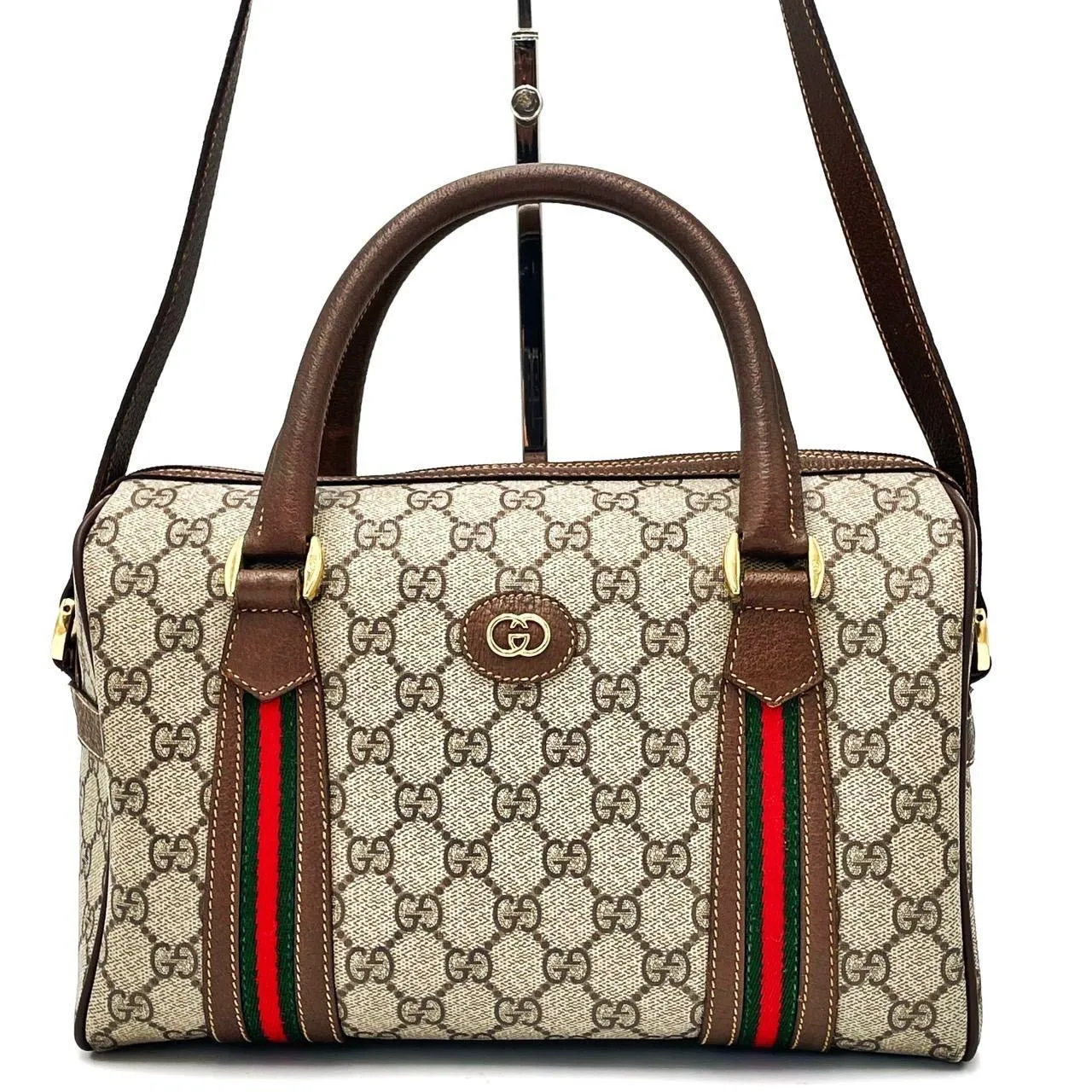 Gucci GG Sherry Supreme Ophidia 2Way Crossbody Web Canvas Boston Bag