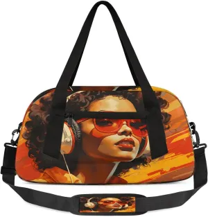 Gym Bag, African American Women Duffle Bag for Travel with Zipper Pocket, Waterpoof Foldable Overnight Bag for Women Man