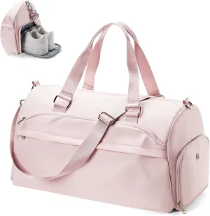 Gym Bag for Women & Men, Sports Duffel Bag Travel Bag with Shoe Compartment, Personal Item Weekender Bags with Wet Pocket, Pink Overnight Bag