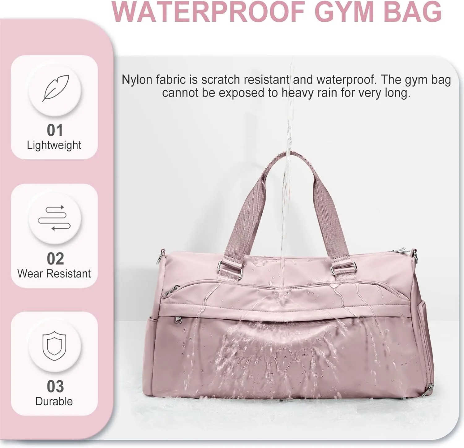 Gym Bag for Women & Men, Sports Duffel Bag Travel Bag with Shoe Compartment, Personal Item Weekender Bags with Wet Pocket, Pink Overnight Bag
