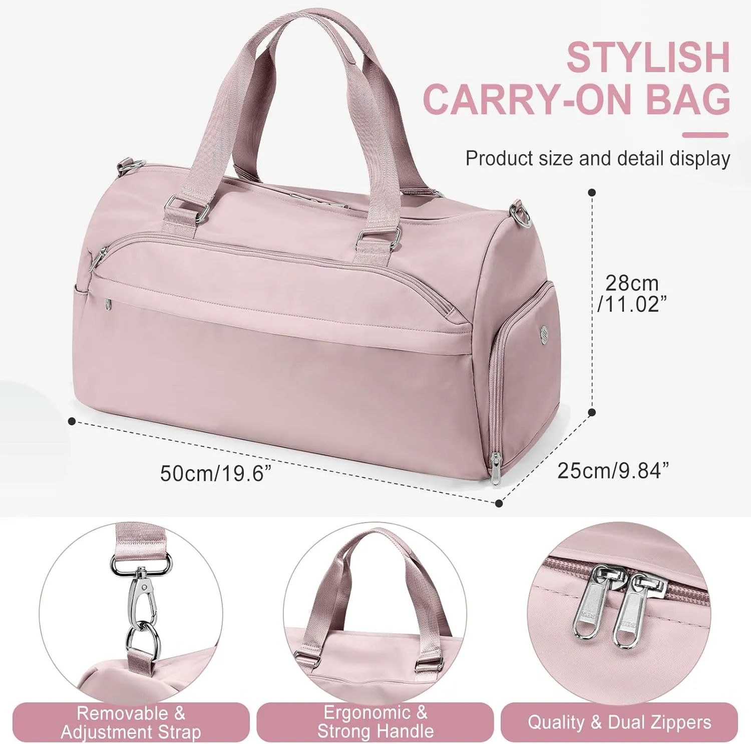 Gym Bag for Women & Men, Sports Duffel Bag Travel Bag with Shoe Compartment, Personal Item Weekender Bags with Wet Pocket, Pink Overnight Bag