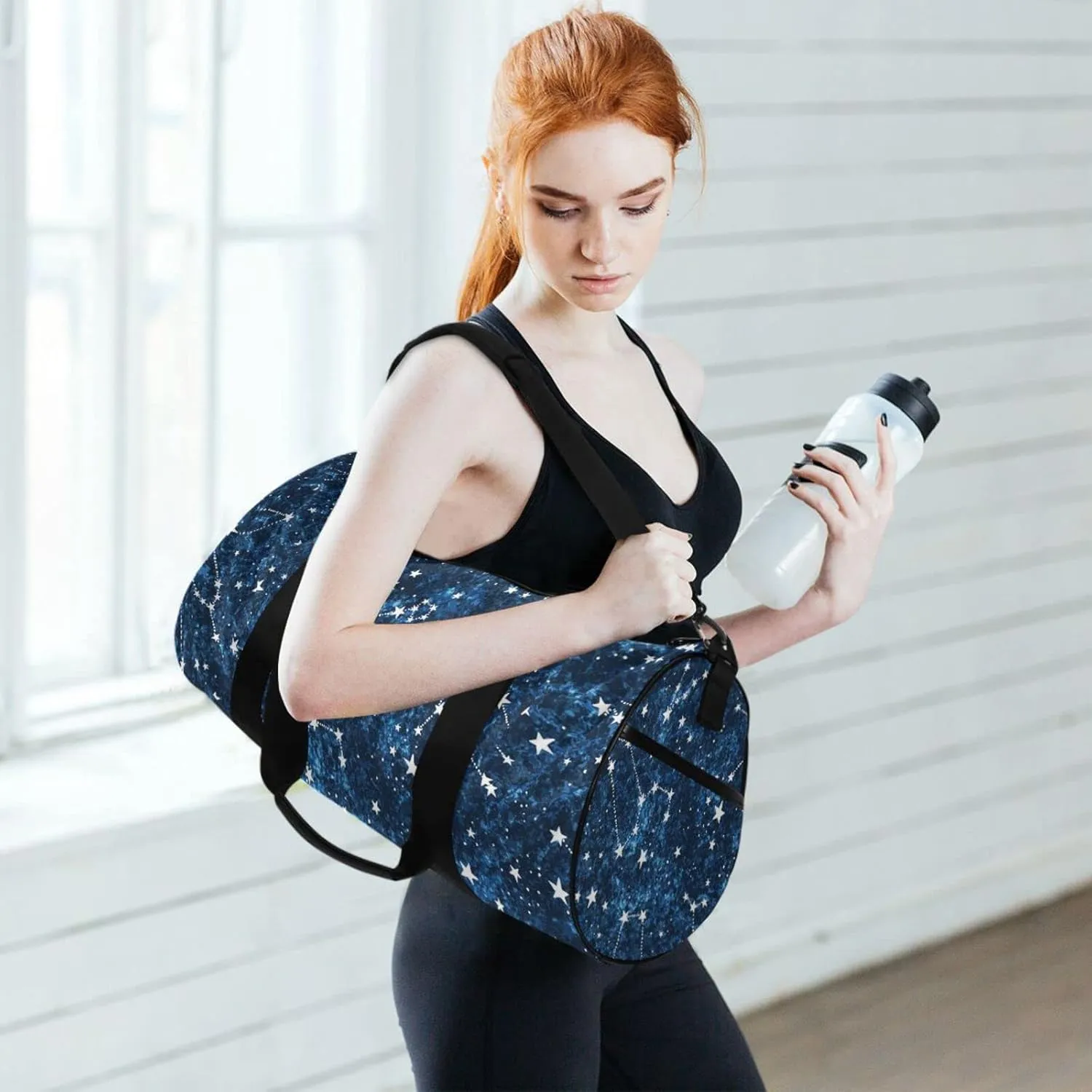 Gym Bag for Women and Men Small Duffel Bag for Sports Travel Weekender Overnight Vacation Beach Lightweight Carry on Bag for Boys Girls Constellation Blue