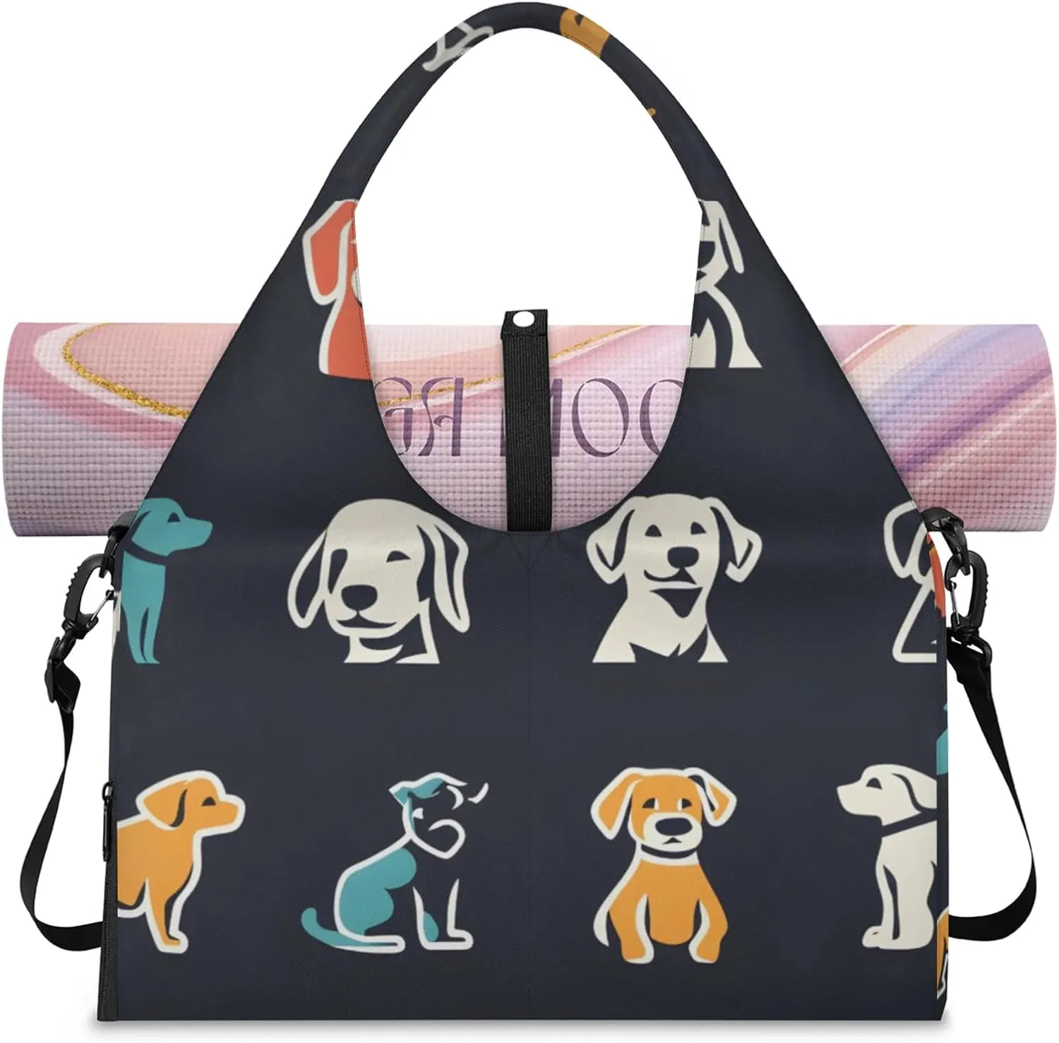 Gym Bag for Women Animal Dogs Theme Duffel Bag with Shoe Compartment and Yoga Mat Holder Portable Weekender Bags Travel Tote Bags