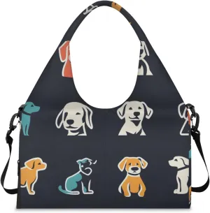 Gym Bag for Women Animal Dogs Theme Duffel Bag with Shoe Compartment and Yoga Mat Holder Portable Weekender Bags Travel Tote Bags