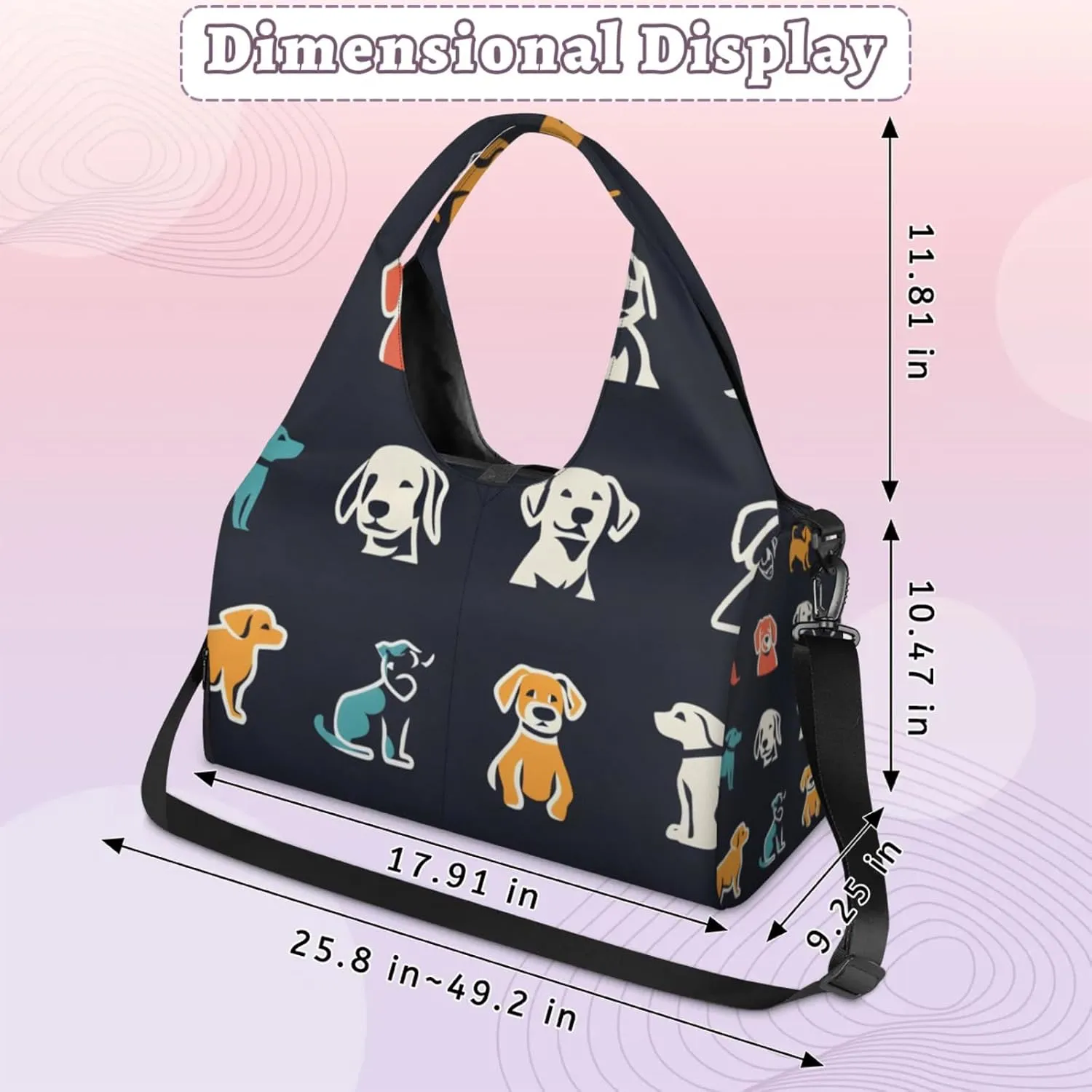 Gym Bag for Women Animal Dogs Theme Duffel Bag with Shoe Compartment and Yoga Mat Holder Portable Weekender Bags Travel Tote Bags
