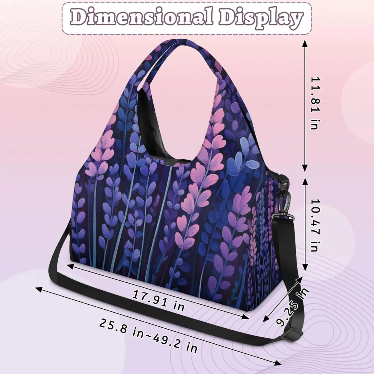 Gym Bag for Women Beautiful Lavenders Duffel Bag with Shoe Compartment and Yoga Mat Holder Portable Weekender Bags Travel Tote Bags