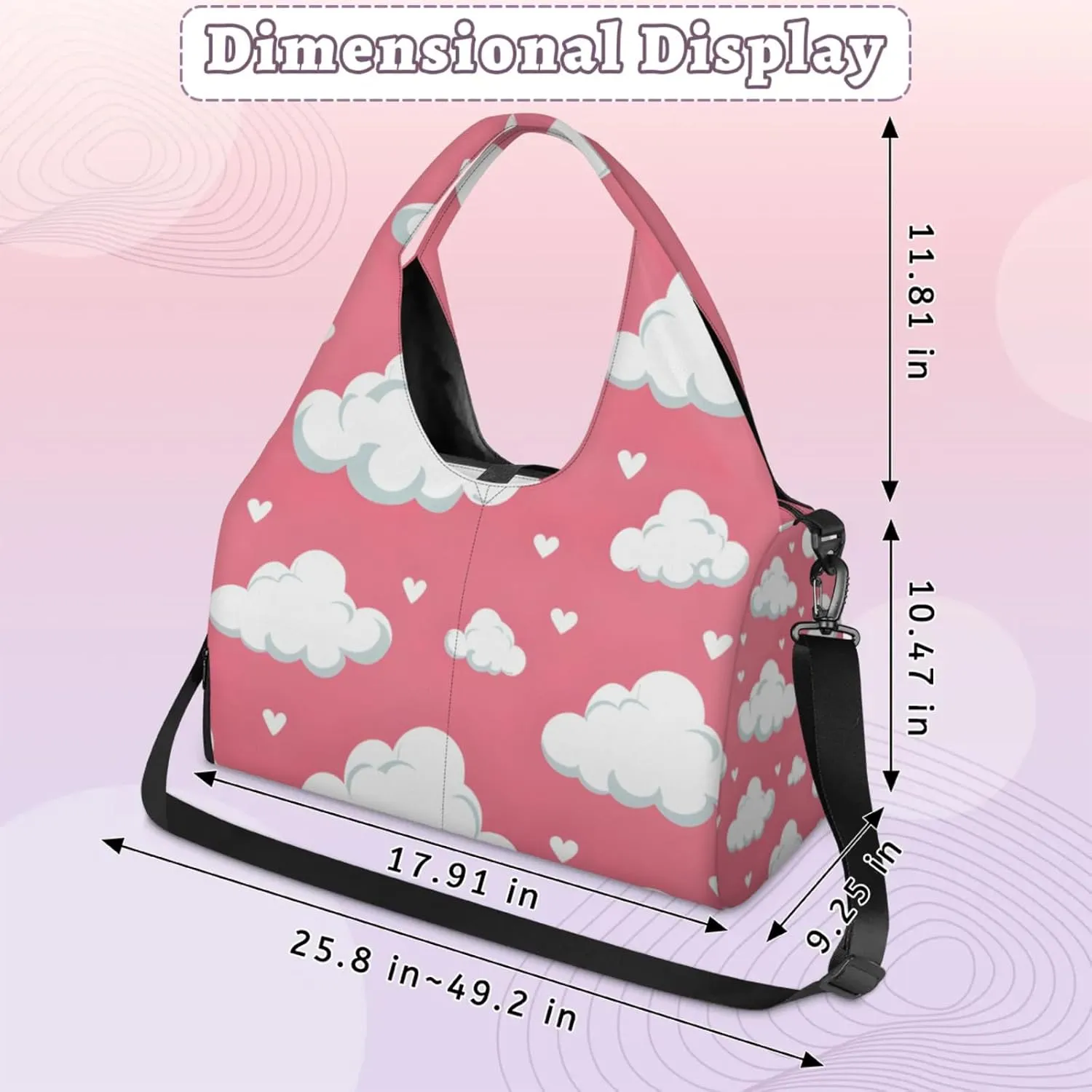 Gym Bag for Women Clouds Love Heart Duffel Bag with Shoe Compartment and Yoga Mat Holder Portable Weekender Bags Travel Tote Bags