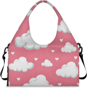 Gym Bag for Women Clouds Love Heart Duffel Bag with Shoe Compartment and Yoga Mat Holder Portable Weekender Bags Travel Tote Bags