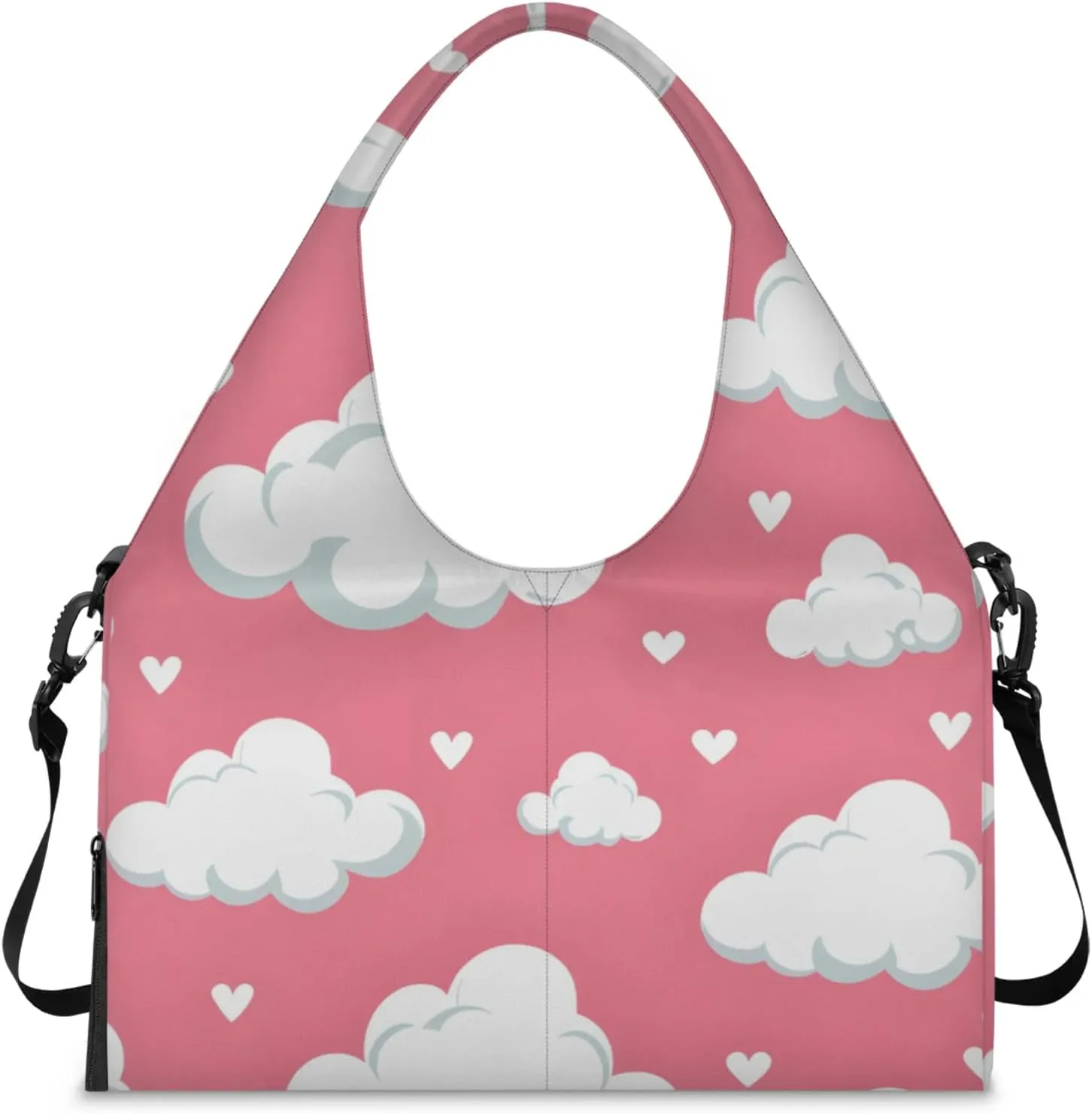 Gym Bag for Women Clouds Love Heart Duffel Bag with Shoe Compartment and Yoga Mat Holder Portable Weekender Bags Travel Tote Bags