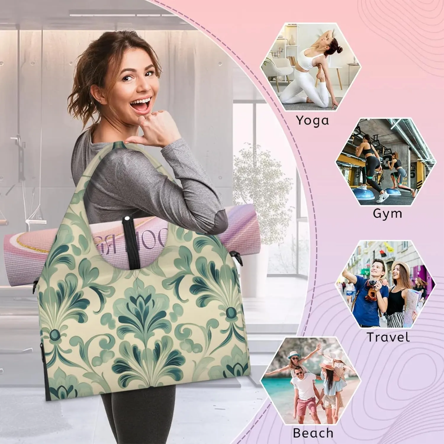 Gym Bag for Women Colorful Wood Board Duffel Bag with Shoe Compartment and Yoga Mat Holder Portable Weekender Bags