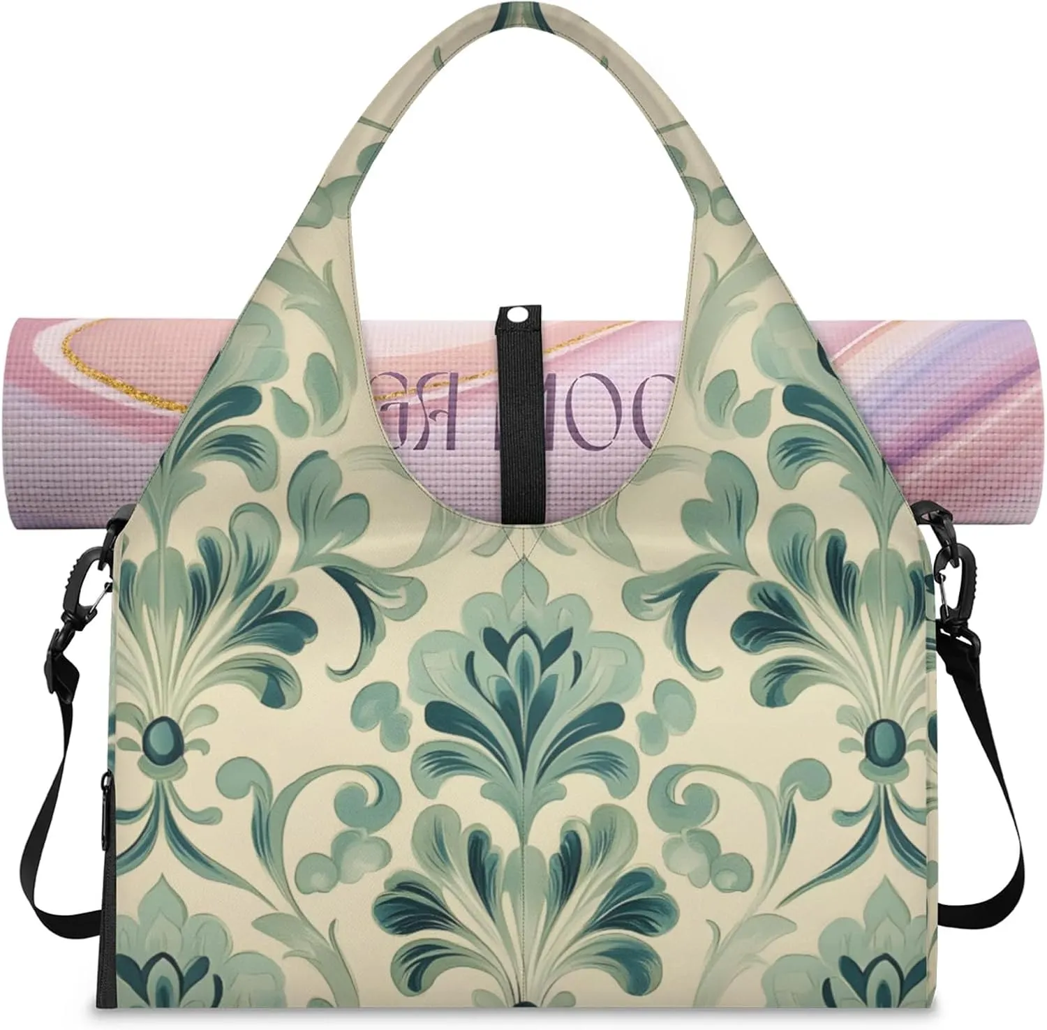 Gym Bag for Women Colorful Wood Board Duffel Bag with Shoe Compartment and Yoga Mat Holder Portable Weekender Bags