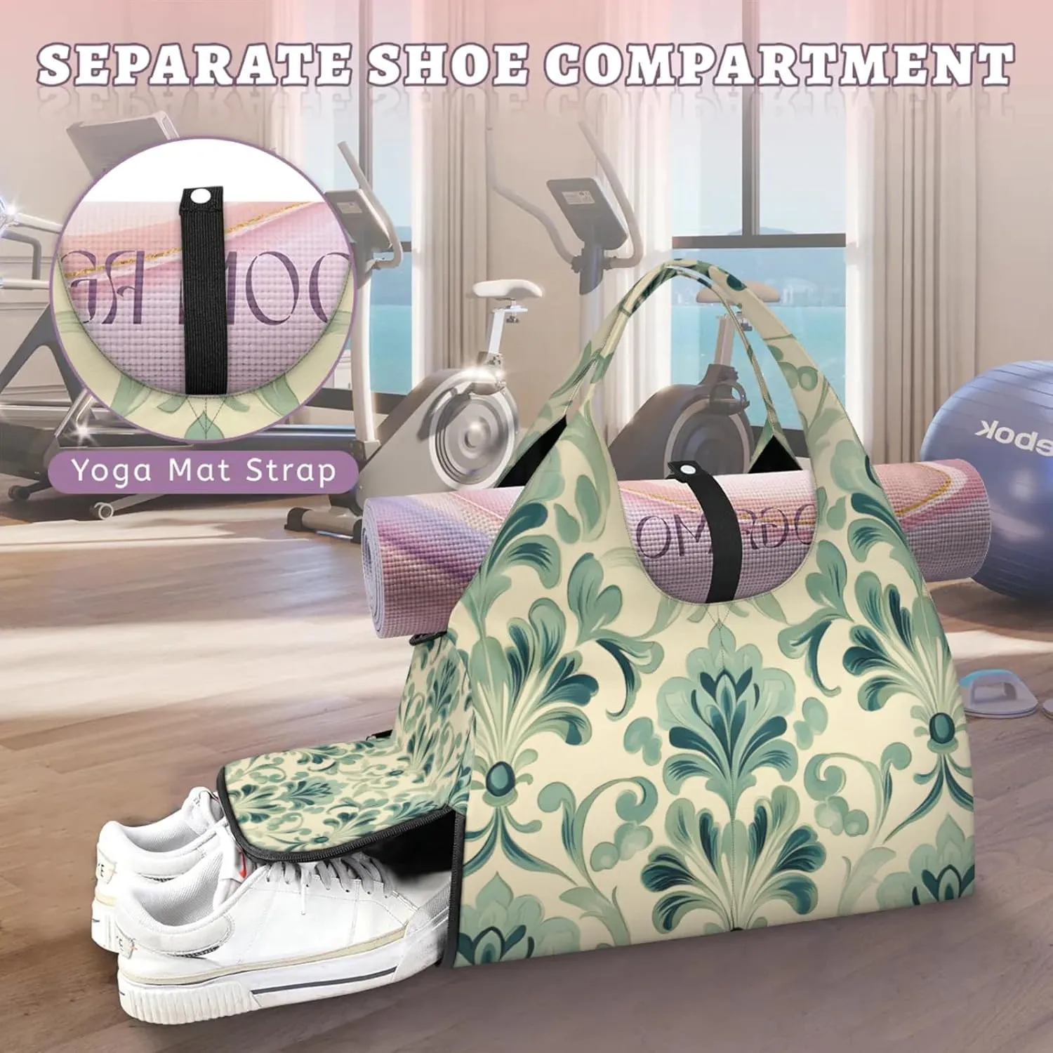 Gym Bag for Women Colorful Wood Board Duffel Bag with Shoe Compartment and Yoga Mat Holder Portable Weekender Bags