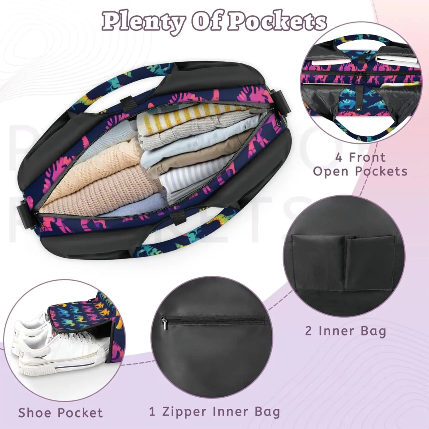 Gym Bag for Women Cool Dinosaurs Duffel Bag with Shoe Compartment and Yoga Mat Holder Portable Weekender Bags Travel Tote Bags