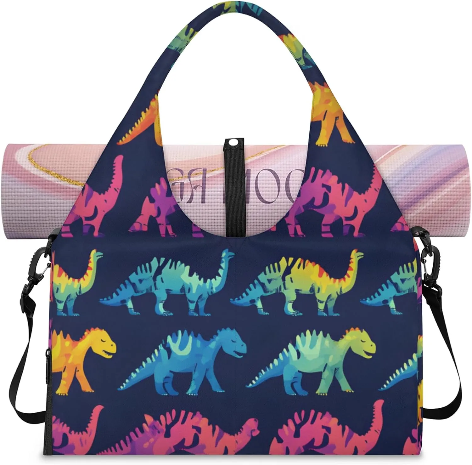 Gym Bag for Women Cool Dinosaurs Duffel Bag with Shoe Compartment and Yoga Mat Holder Portable Weekender Bags Travel Tote Bags
