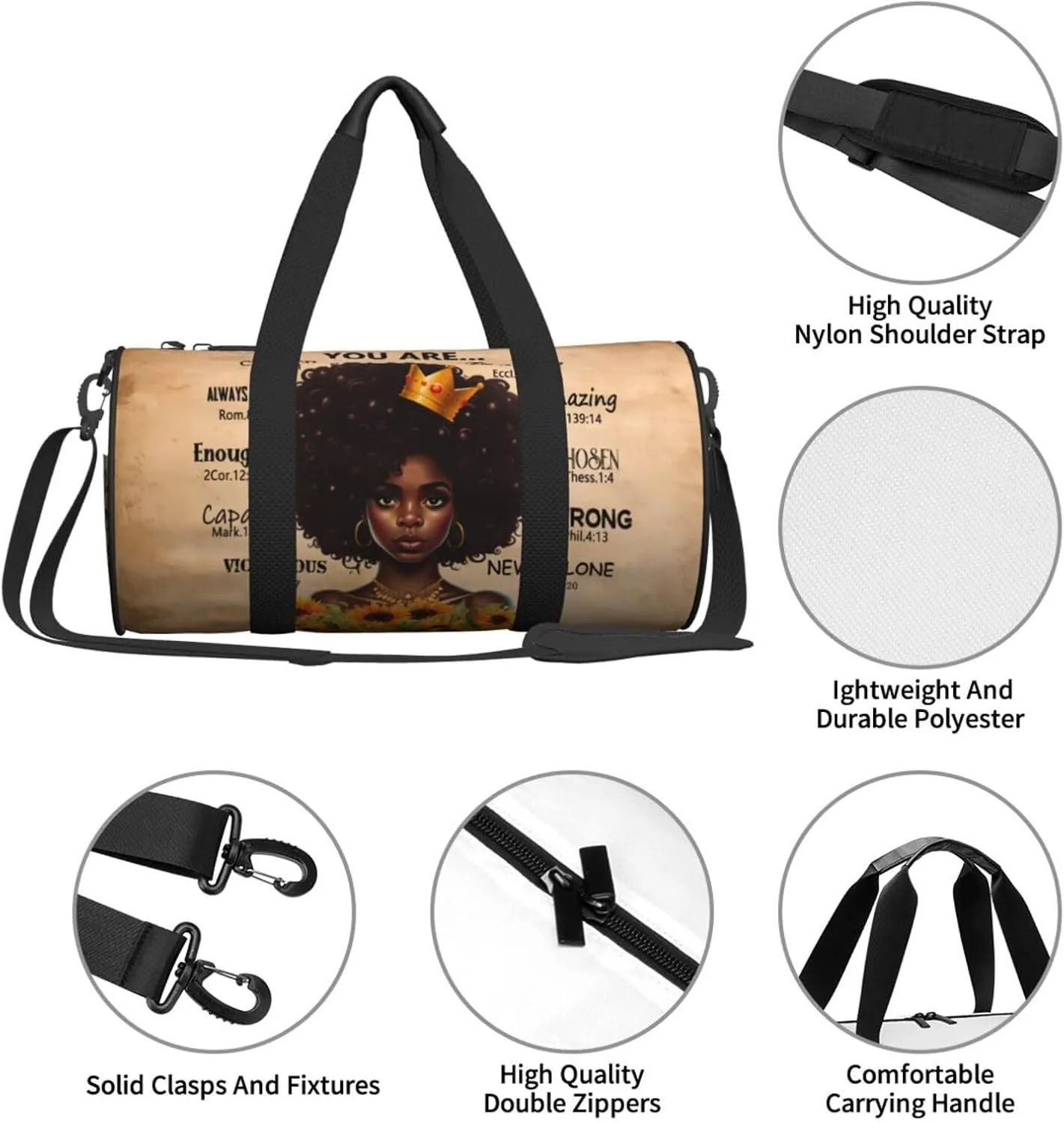 Gym bag for women Duffel Bags African American Afro Woman Sports Dance Bag Travel Luggage Bags for Men Women Weekender Sports Vacation