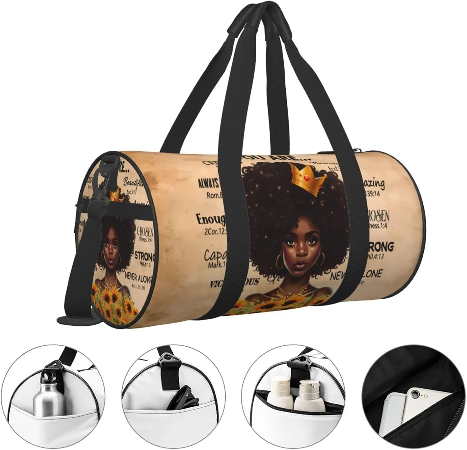 Gym bag for women Duffel Bags African American Afro Woman Sports Dance Bag Travel Luggage Bags for Men Women Weekender Sports Vacation