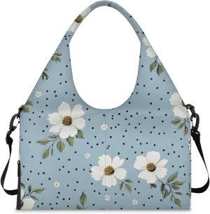 Gym Bag for Women Flowers Dots Duffel Bag with Shoe Compartment and Yoga Mat Holder Portable Weekender Bags Travel Tote Bags