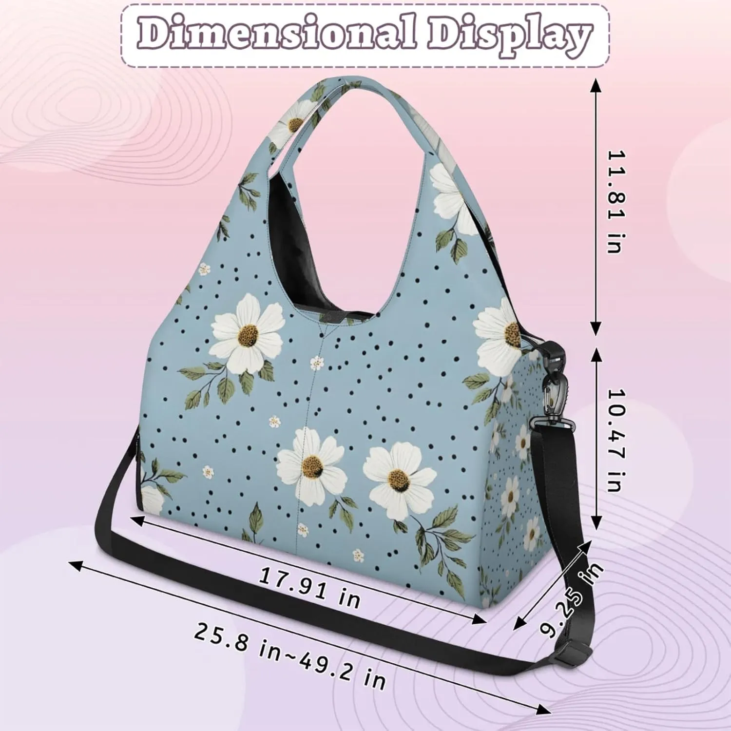Gym Bag for Women Flowers Dots Duffel Bag with Shoe Compartment and Yoga Mat Holder Portable Weekender Bags Travel Tote Bags