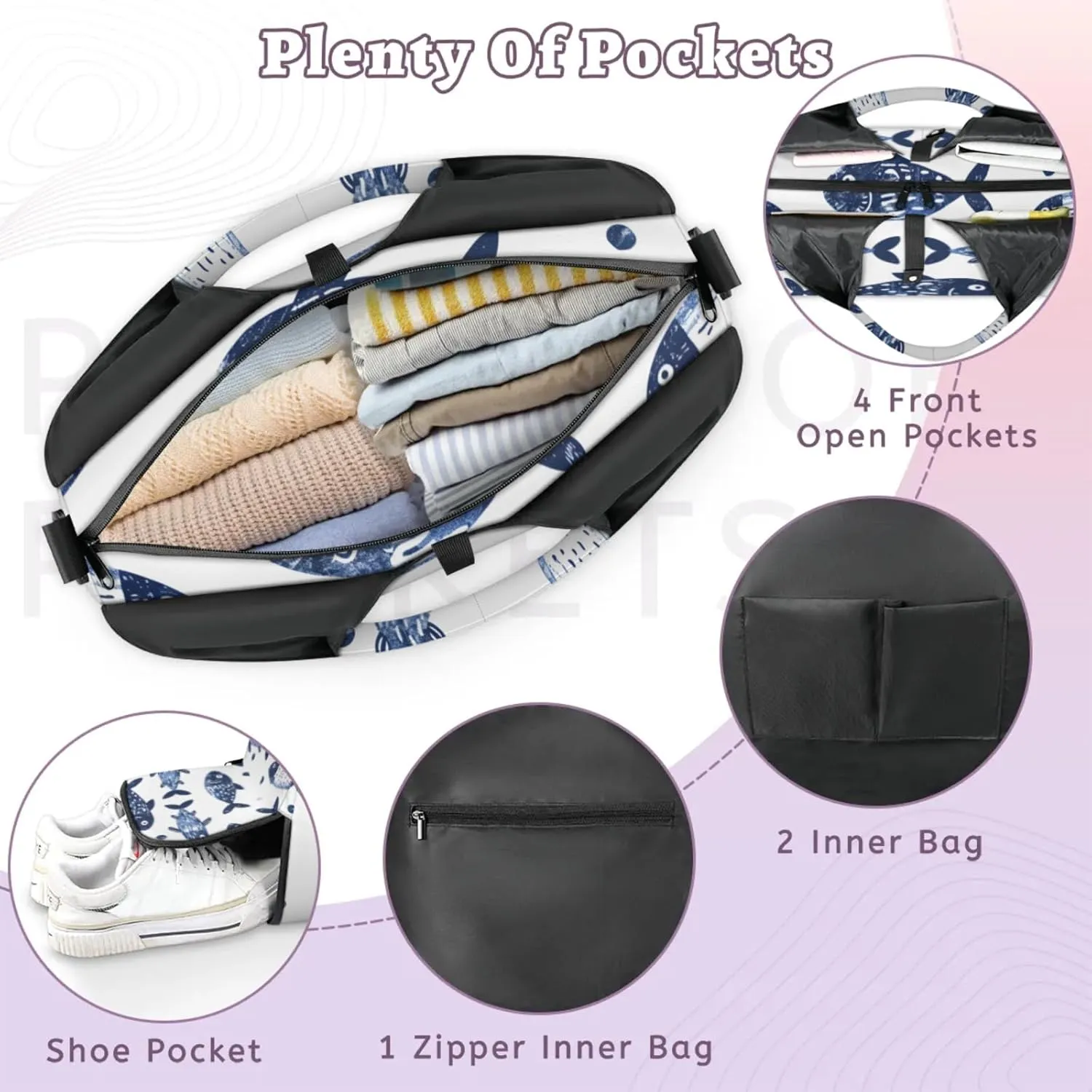 Gym Bag for Women Lovely Fish Duffel Bag with Shoe Compartment and Yoga Mat Holder Portable Weekender Bags Travel Tote Bags