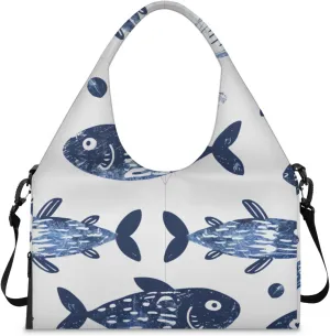 Gym Bag for Women Lovely Fish Duffel Bag with Shoe Compartment and Yoga Mat Holder Portable Weekender Bags Travel Tote Bags