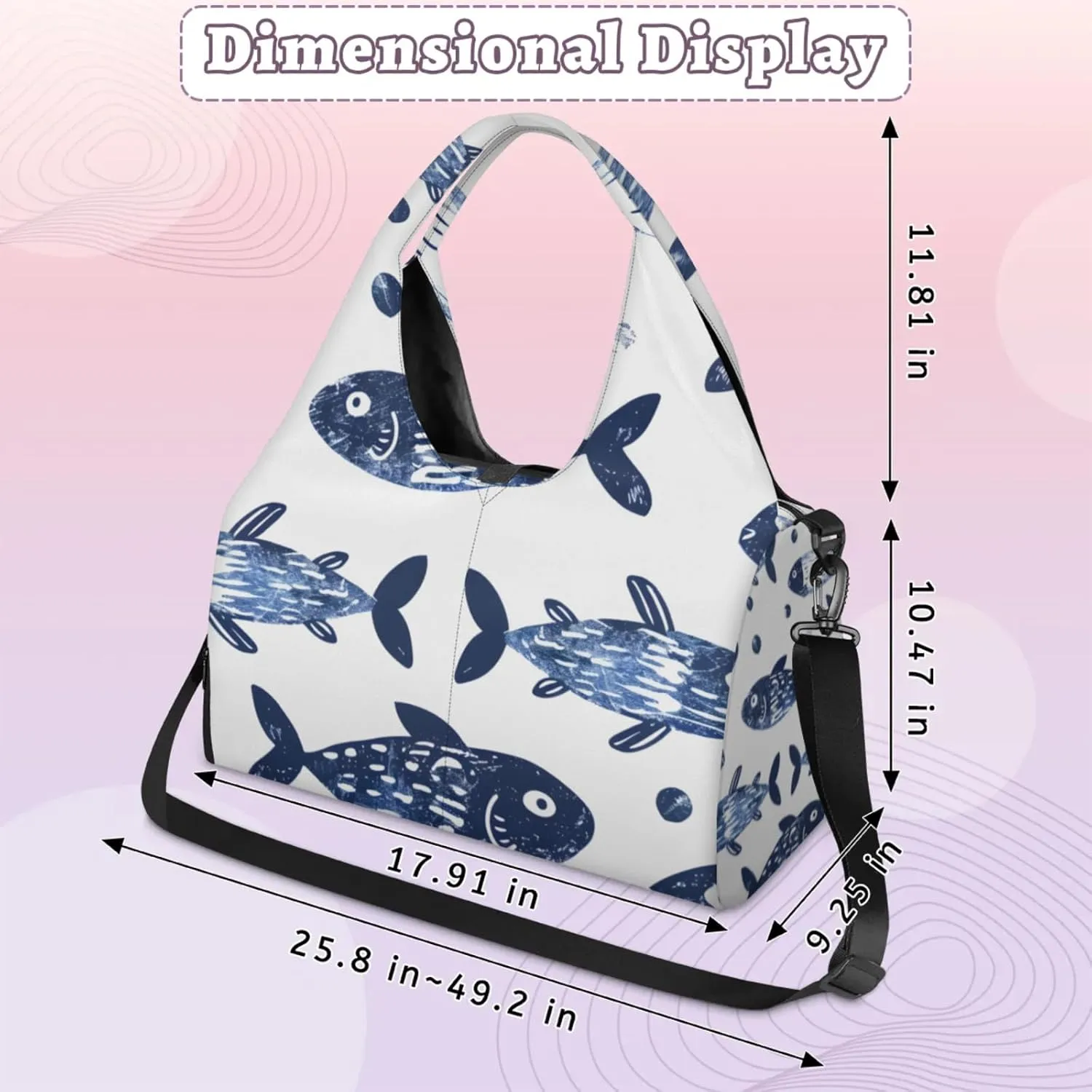 Gym Bag for Women Lovely Fish Duffel Bag with Shoe Compartment and Yoga Mat Holder Portable Weekender Bags Travel Tote Bags