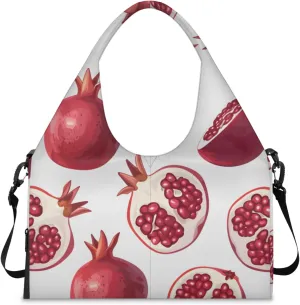 Gym Bag for Women Pomegranate Printed Duffel Bag with Shoe Compartment and Yoga Mat Holder Portable Weekender Bags Travel Tote Bags