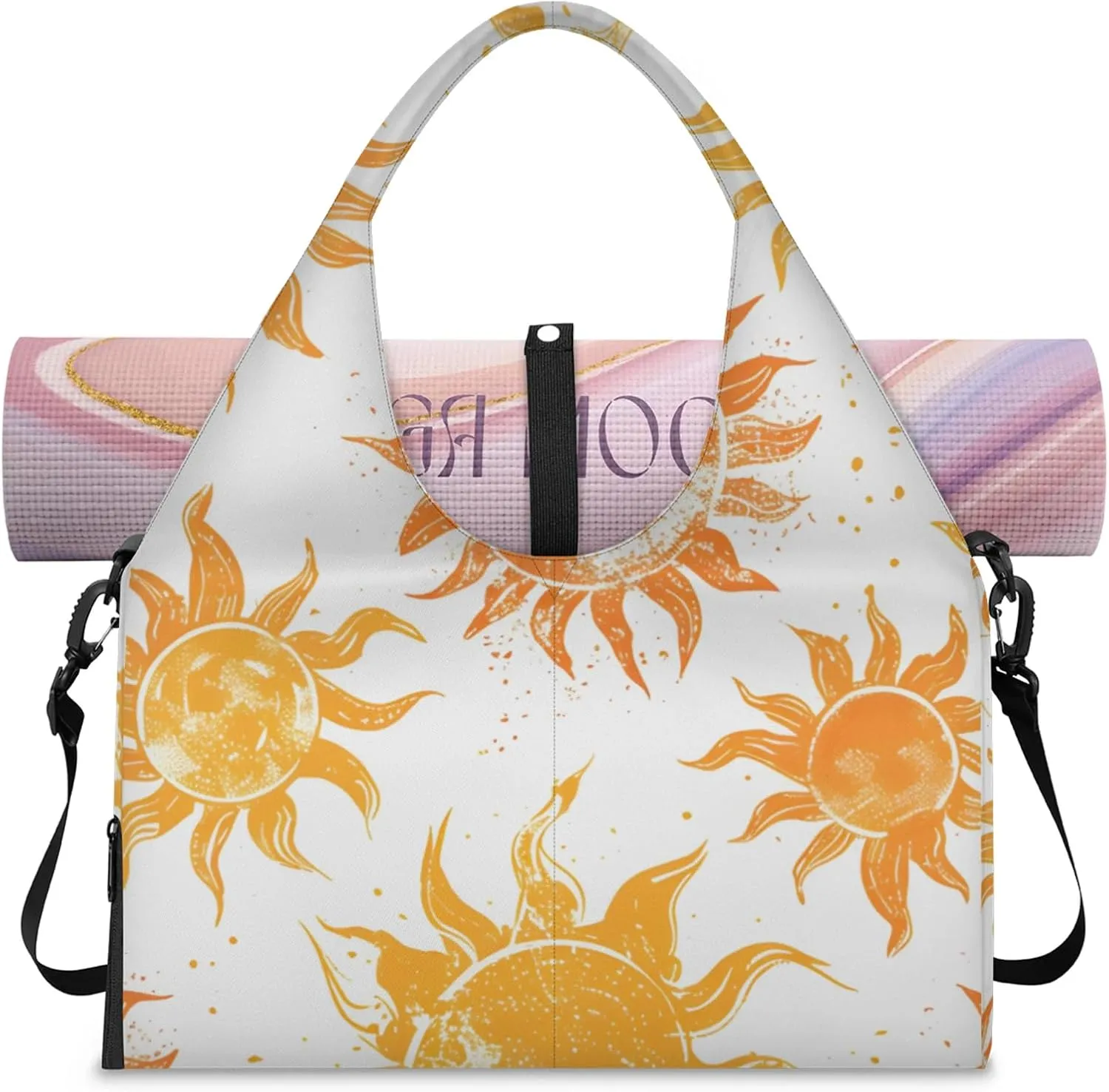 Gym Bag for Women Sun Theme Duffel Bag with Shoe Compartment and Yoga Mat Holder Portable Weekender Bags Travel Tote Bags