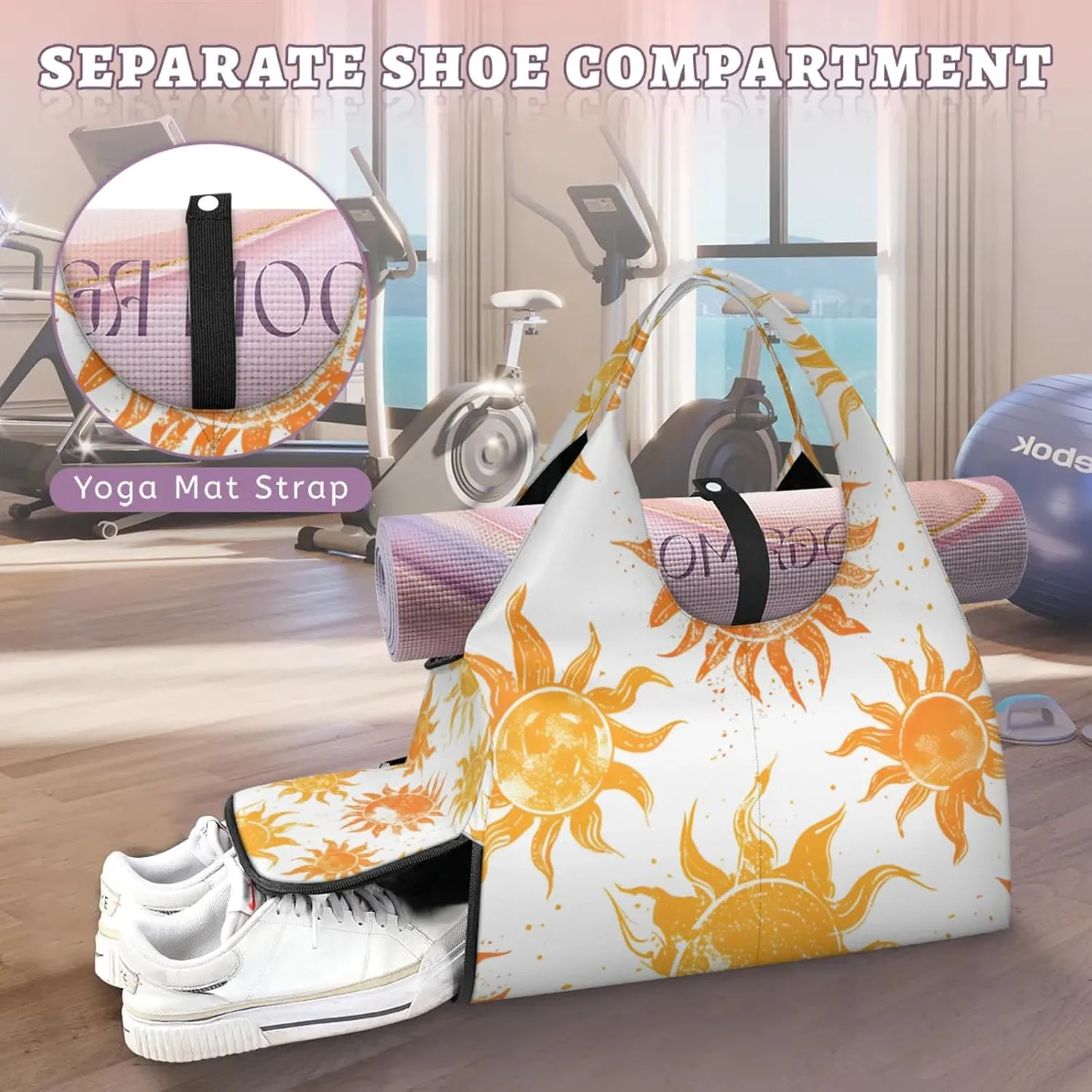 Gym Bag for Women Sun Theme Duffel Bag with Shoe Compartment and Yoga Mat Holder Portable Weekender Bags Travel Tote Bags