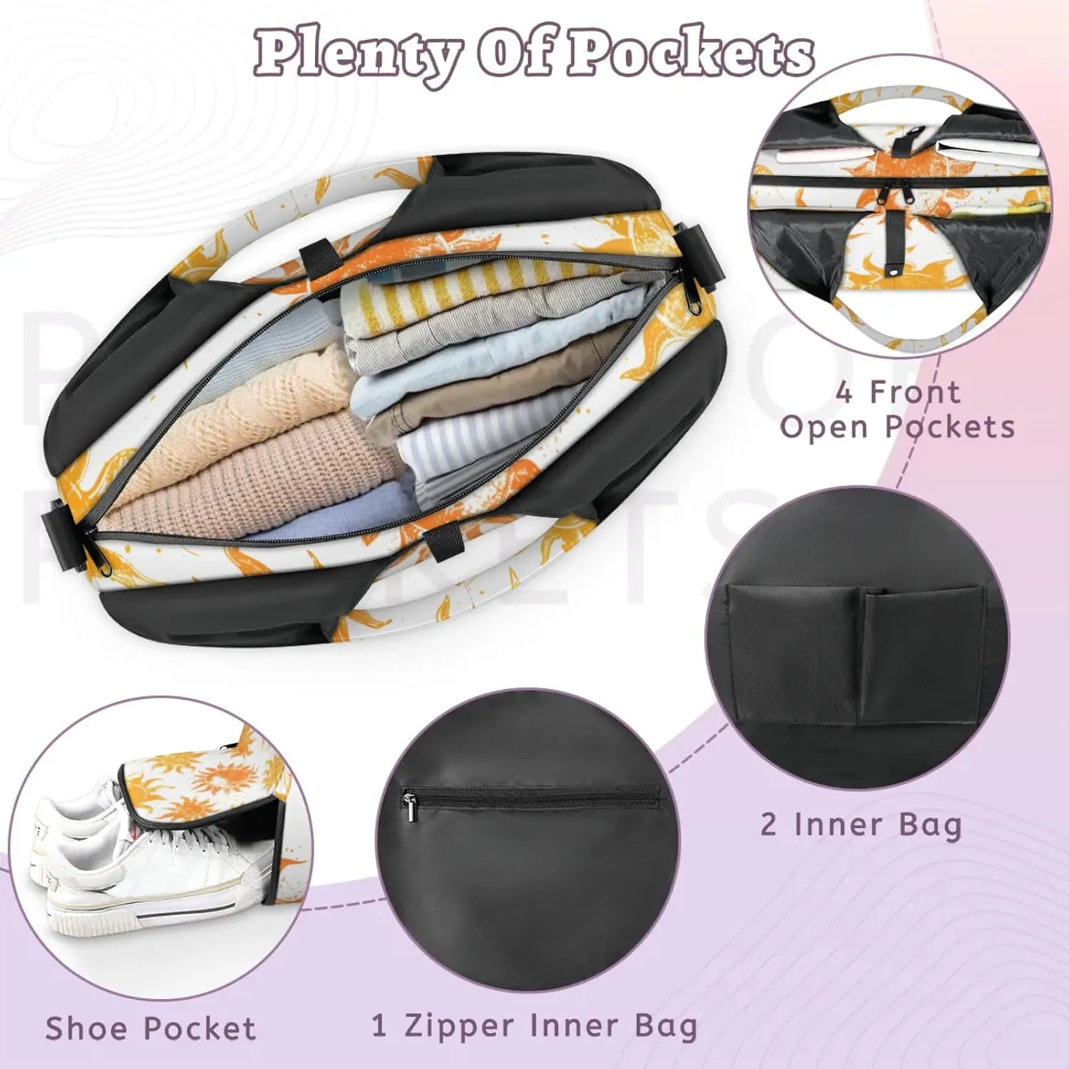 Gym Bag for Women Sun Theme Duffel Bag with Shoe Compartment and Yoga Mat Holder Portable Weekender Bags Travel Tote Bags