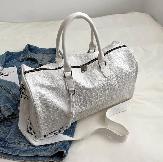 Gym Bag for Women, Weekender Bags for Women Travel, Crossbody Bag with Adjustable Strap for Travelling, Sports, Hospital (White)