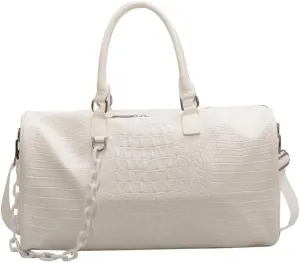 Gym Bag for Women, Weekender Bags for Women Travel, Crossbody Bag with Adjustable Strap for Travelling, Sports, Hospital (White)