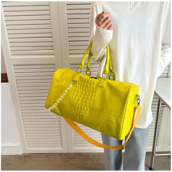 Gym Bag for Women, Weekender Bags for Women Travel, Crossbody Bag with Adjustable Strap for Travelling, Sports, Hospital (Yellow)