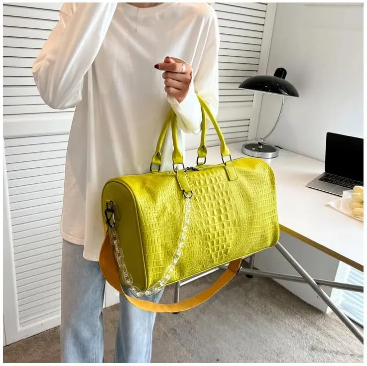 Gym Bag for Women, Weekender Bags for Women Travel, Crossbody Bag with Adjustable Strap for Travelling, Sports, Hospital (Yellow)