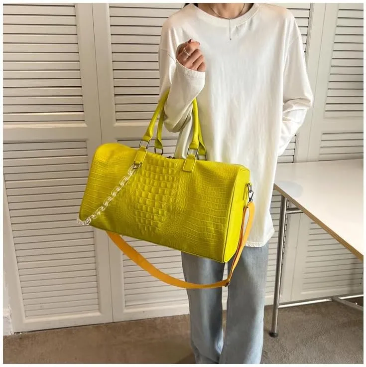 Gym Bag for Women, Weekender Bags for Women Travel, Crossbody Bag with Adjustable Strap for Travelling, Sports, Hospital (Yellow)