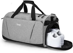 Gym Bag with Shoes Compartment &Wet Pocket Gym Duffel Bag Overnight Bag for Men and Women Gray