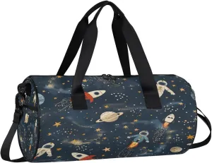 Gym Bags for Men Women Astronaut Rocket Planet Sports Duffel Bags Carry On Travel Duffle Bag with Detachable Adjustable Shoulder Strap Overnight Weekender Bag
