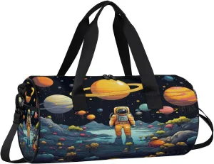 Gym Bags for Men Women Astronaut Space Planet Sports Duffel Bags Carry On Travel Duffle Bag with Detachable Adjustable Shoulder Strap Overnight Weekender Bag