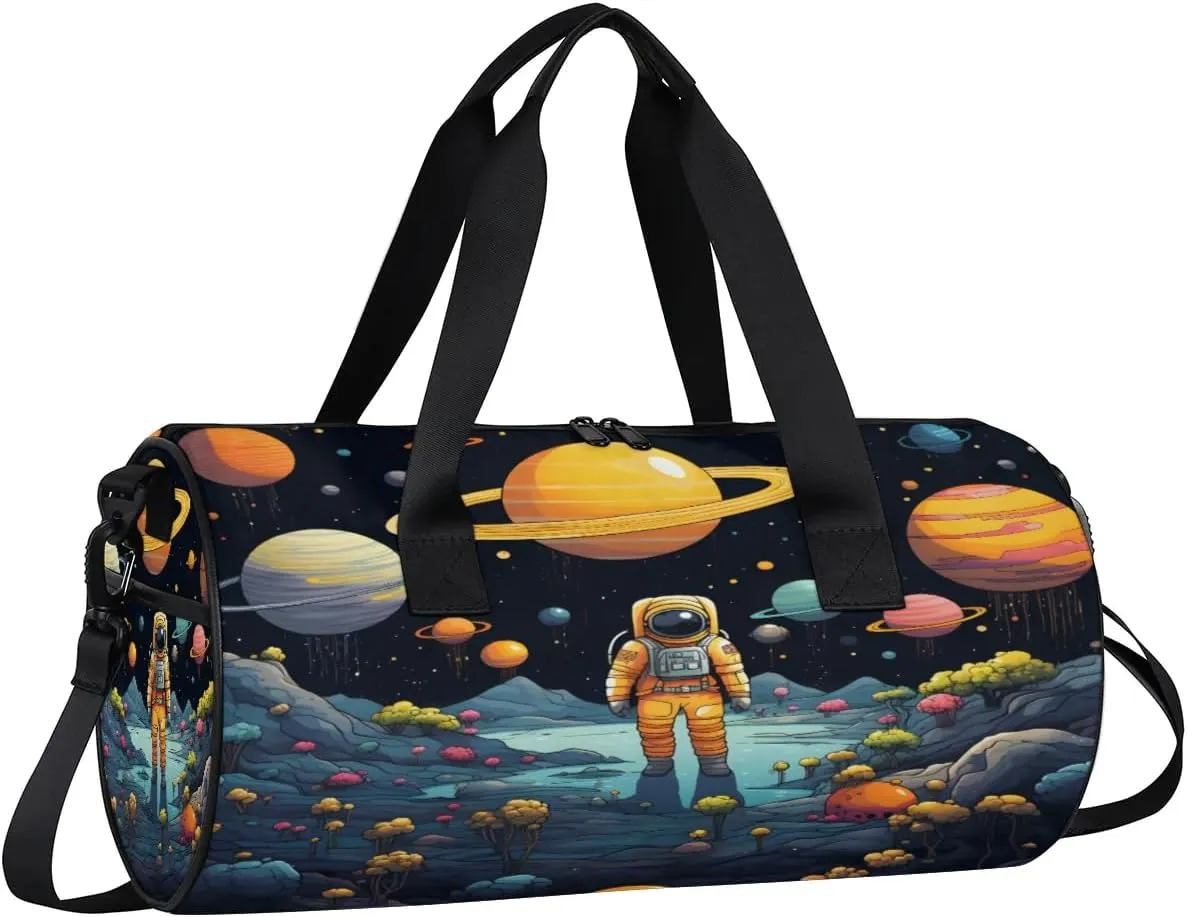 Gym Bags for Men Women Astronaut Space Planet Sports Duffel Bags Carry On Travel Duffle Bag with Detachable Adjustable Shoulder Strap Overnight Weekender Bag