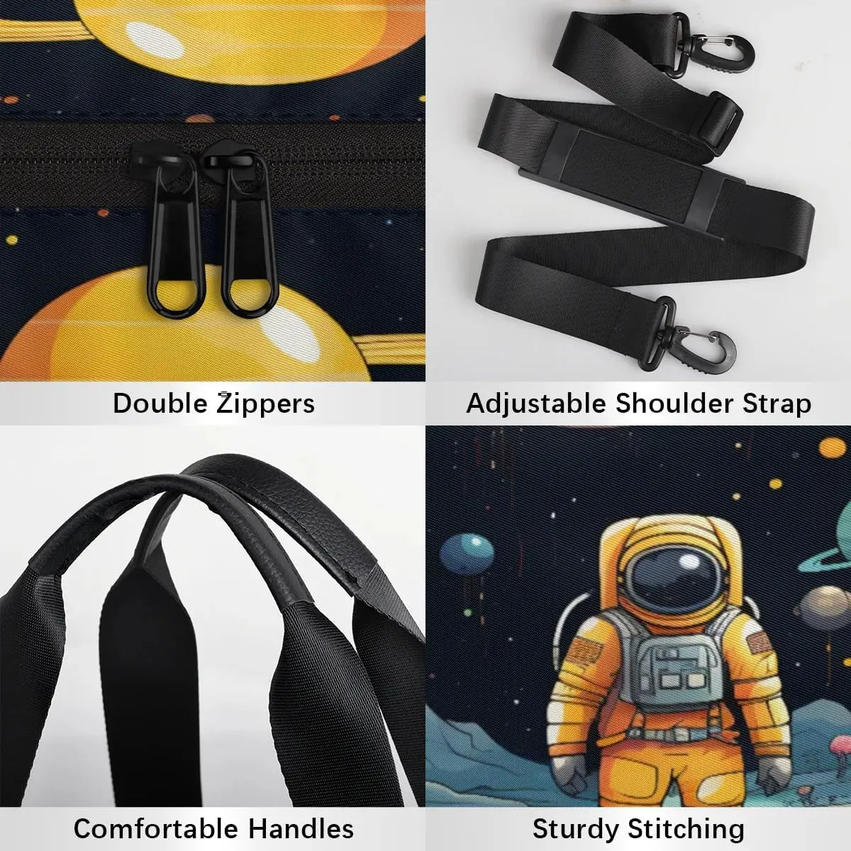 Gym Bags for Men Women Astronaut Space Planet Sports Duffel Bags Carry On Travel Duffle Bag with Detachable Adjustable Shoulder Strap Overnight Weekender Bag