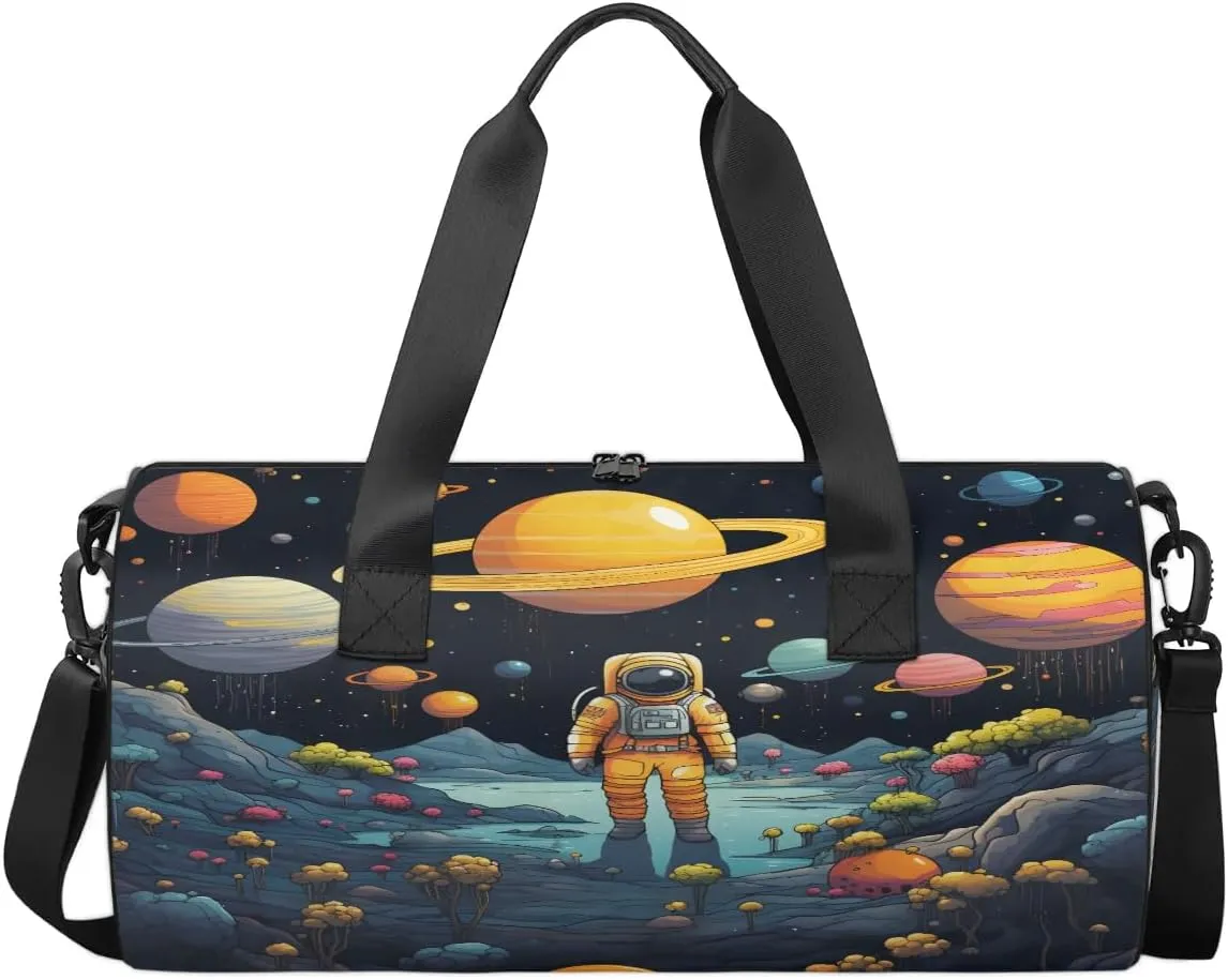 Gym Bags for Men Women Astronaut Space Planet Sports Duffel Bags Carry On Travel Duffle Bag with Detachable Adjustable Shoulder Strap Overnight Weekender Bag