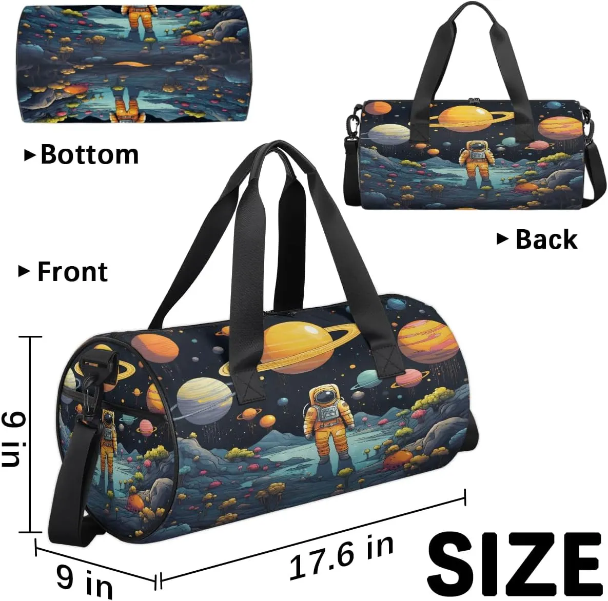 Gym Bags for Men Women Astronaut Space Planet Sports Duffel Bags Carry On Travel Duffle Bag with Detachable Adjustable Shoulder Strap Overnight Weekender Bag